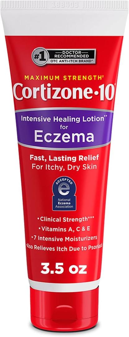 4 x Cortizone-10 Maximum Strength Intensive Healing Itch Relief Lotion for Eczema, 1% Hydrocortisone, Fast-Acting, Anti-Itch Cream for Minor Skin Irritations, Rashes and Inflammation Due to Eczema, 3.5 oz