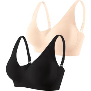 Gailife Deep V Wireless Jelly Push Up Bras for Women Plunge Bralette -BK/ND (XXXL)
