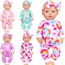 4 Sets Baby Doll Clothes and Headbands Baby Doll Accessories Set for 14 -16 Inch Doll, Total 10 pcs Cute Pattern Jumpsuit Doll Clothes and Accessories for 15 Inch Baby Dolls 18 Inch Dolls (Different Pattern)