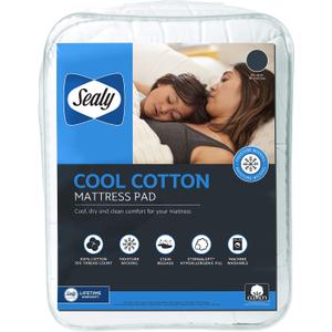 Sealy Cool Cotton Moisture-Wicking 100% Cotton Mattress Pad King | Moisture wicking; 300 thread count cotton top; stain-release finish; hypoallergenic fill; fits mattresses up to 18" deep