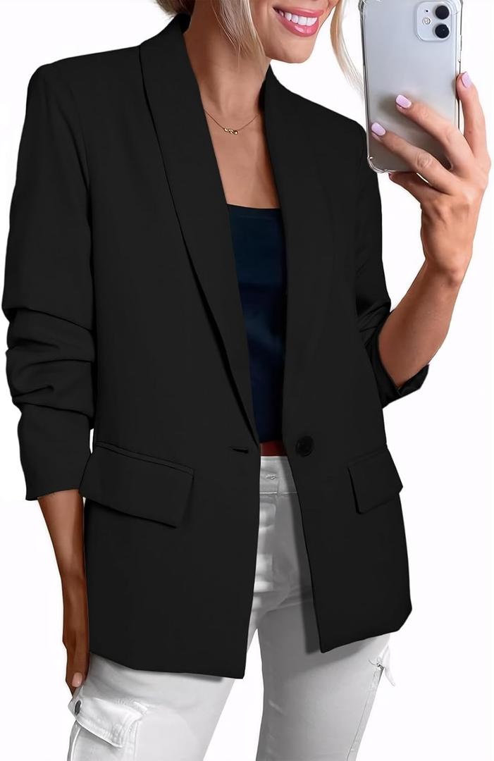 Happy Sailed Womens Long Sleeve Blazer Business Casual Open Front Work Office Suit Jackets (Medium, Black)