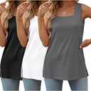 3 Pack Women Plus Size Tank Tops Basic Square Neck Sleeveless Tees, Large