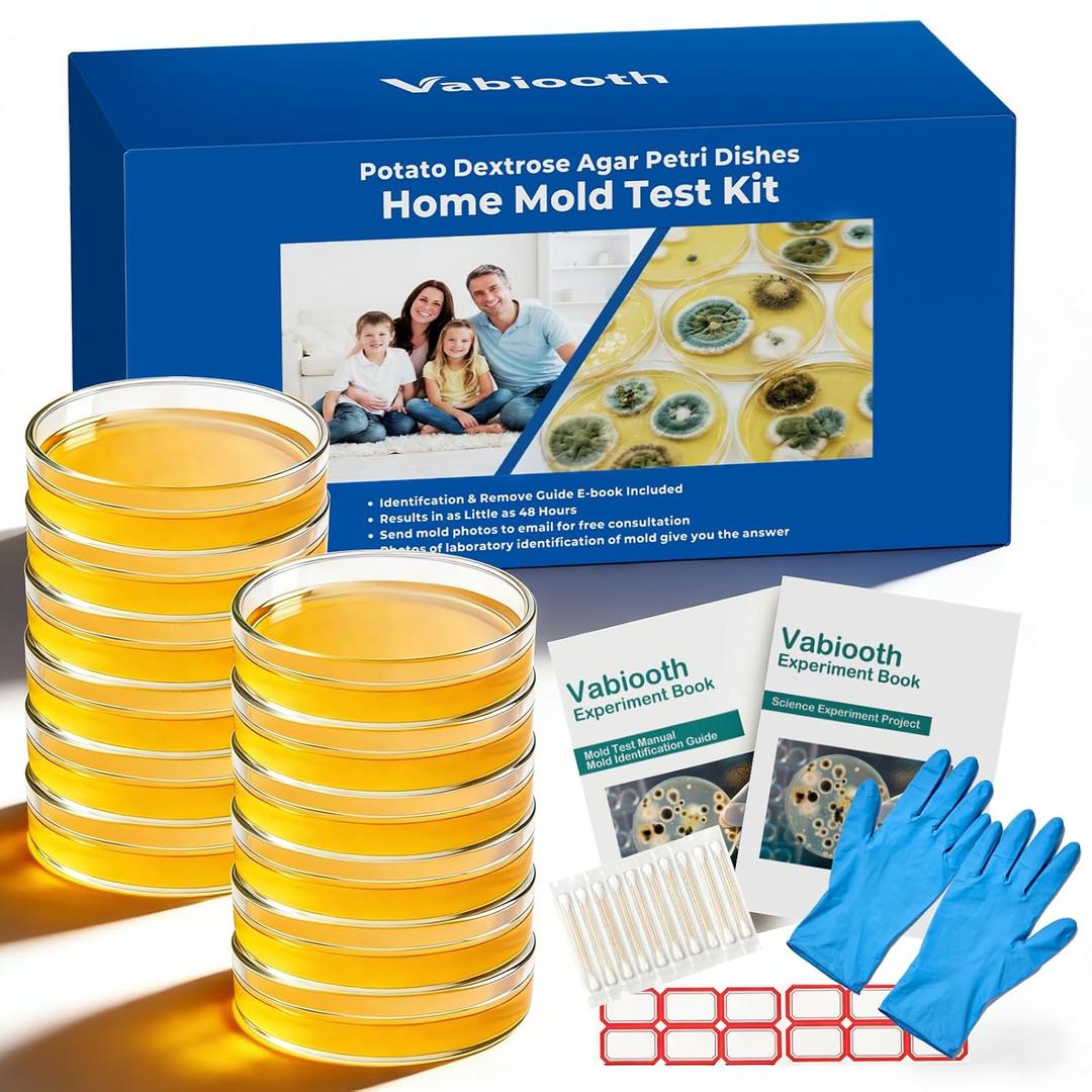 12 Packs Agar Petri Dishes Home Mold Test Kit, Science Project Kit, Mushroom Grow, Potato Dextrose Agar Plates Test HVAC System,Home Surfaces, Air Quality Includes Detailed Mold Identification Guide