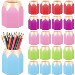 Yeaqee 20 Pcs Pencil Shaped Pen Holders Colored Pencil Storage Organizer Cute Pencil Holder Pen Cups Pencil Pot for School Classroom Office Supplies Desk Table Decoration Students Gift Prize, 5 Colors