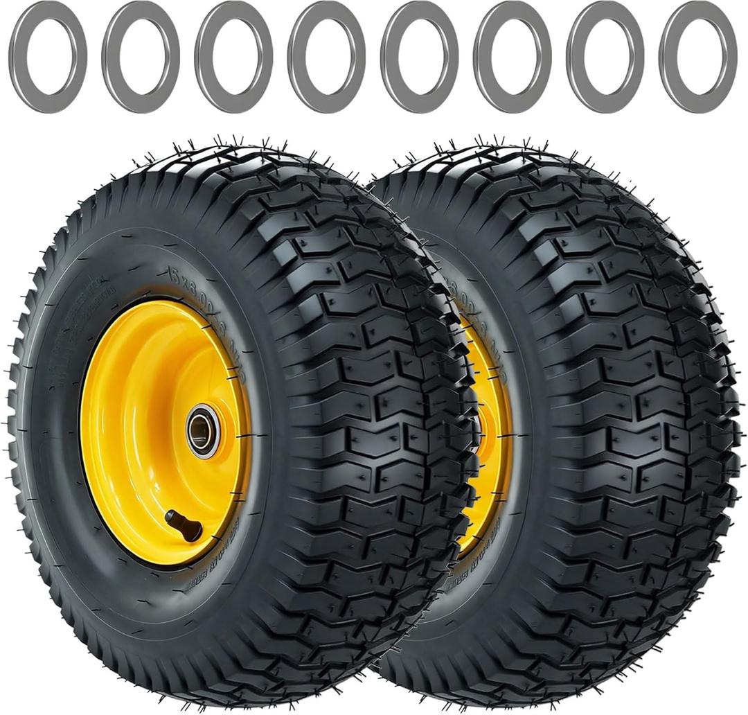 15x6.00-6nhs Lawn Mower Tires, Riding Lawn Mower Tires with 3 Offset Hub, 3/4 Bearing, Lawn Tractor Tires Compatible with John Deere Riding Mowers, 570LBS (2 Pack)