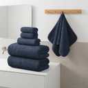 REDKISS Large Bath Towels Set - Premium Quality, Soft, 100% Cotton Towels for Bathroom, Spa - Includes 2 Bath Towels, 2 Hand & 2 Washcloths, Super Absorbent Quick Dry Towel (6 Piece Set) - Navy Blue, 27 inches x 59 inches