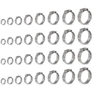 IEUYO Single Ear Clamps Assortment Kit, StepLess Clamps, Pex Pinch Ring Clamp for Securing Pipe Hoses and Automotive Use 304 Stainless Steel 3/8"-1" (7.8mm-25.6mm) 120Pcs/8Sizes