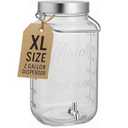 Kitchentoolz Big 2 Gallon Glass Drink Dispenser with Large Airtight Metal Lid and Handle – Square Mason Jar Beverage Container with Stainless Steel Spigot – Ideal for Cold Drinks & Events
