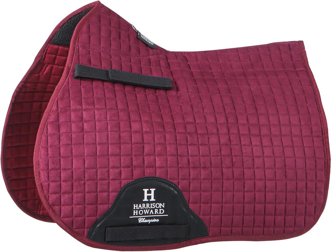 Harrison Howard All-Purpose Saddle Pad Suede Saddle Pad for Horses Use During Everyday Riding (Burgundy)