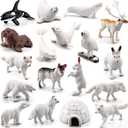 18pcs Arctic Animal Figures, Realistic Arctic Animals Toy Figurines Set with Arctic Fox Wolf Polar Bear Reindeer Figures for Kids, Miniature Toys Cake Topper Birthday Gift