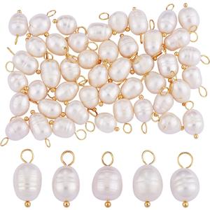 50 Pieces Freshwater Pearl Charm Pendant Smaller Natural Pearl Charm with Brass Loops for Jewelry Necklace Bracelet Earring Making Craft
