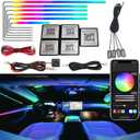 Dreamcolor Acrylic Interior Car LED Strip Light, RGB 10 in 1 Fiber Optic Ambient Lighting Kits, 16 Million Colors Sound Active Function Car Neon Lights with Wireless APP