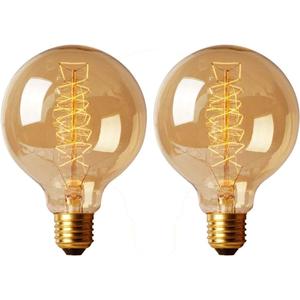 CTKcom G30 Edison Globe Bulbs (2 Pack)- G95 E27 Antique Incandescent Bulb 40W Equivalent Warm White Lamps,Spiral Tungsten,for Loft Coffee Bar Restaurant Kitchen Lights