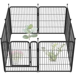 FXW Garden Fence 32in(H) x 18.0ft(L), 8 Panels Decorative Dog Fence Outdoor for The Yard  Heavy Duty Metal Animal Barrier for Dog and Rabbit, Easy Setup, Black
