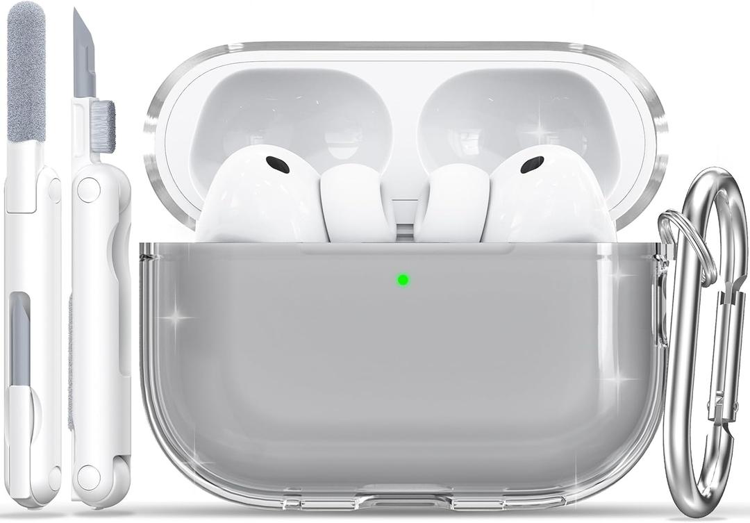 RFUNGUANGO AirPods Pro 3 Case Clear, Soft TPU Transparent with Cleaning Kit & Keychain, Compatible with Magsafe, Compatible Apple AirPods Pro 3rd (2025) Generation Protective Case, Black