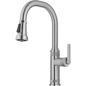 KRAUS Allyn Industrial Pull-Down Single Handle Kitchen Faucet in Spot-Free Stainless Steel, KPF-4102SFS