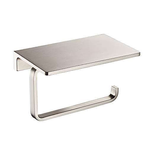 Toilet Paper Holder for Bathroom Solid Brass and Superior Hotel Style Tissue Roll Holder with Cell Phone Storage Nickel Finish