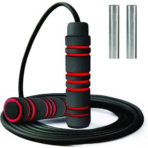 Weighted Jump Rope Workout (1LB) - Tangle-Free Ball Bearing Speed Skipping Rope for MMA Boxing Weight-loss Crossfit Fitness Home Exercise - Adjustable Rope Foam Handles for Men Women Cardio Training