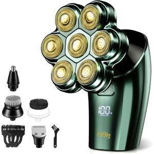 HiBig Head Shavers for Bald Men - 7D Arc Electric Razor with Magnetic Detachable Head, Waterproof Wet Dry 5-in-1 Electric Shaving & Grooming Kit, LED Display Head & Body Hair Shaver, Dark Green