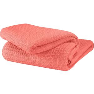 GLAMBURG 100% Cotton Thermal Blanket, Breathable Waffle Blanket, Queen Size, All Season, Coral (Queen (90"x90"))