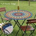 Round Outdoor Tablecloth with Umbrella Hole Waterproof Patio Table Covers Round Fitted Tablecloth with Elastic Zippered Outdoor Table Cloth for Picnic, Camping, Garden