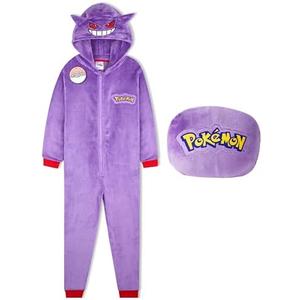 Pokemon One-Piece Pajamas for Boys Teens, Fleece Jumpsuit with Hood, Pikachu Snorlax Gengar Loungewear PJs, Gifts for Boys Size S