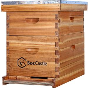 BeeCastle 8 Frame Langstroth Bee Hive Coated with 100% Beeswax Includes Beehive Frames and Waxed Foundations (1 Deep Box & 1 Medium Box)