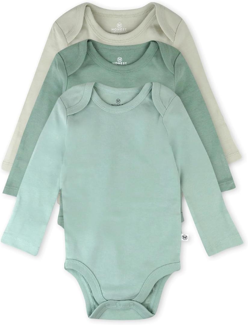 3-Pack Organic Cotton Long Sleeve Bodysuits , Honey Kisses (3-6 Months, Sage Ombre)