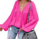 LAMISSCHE Balloon Sleeve Tops for Women Sexy Tops for Women Satin Blouse Peasant Blouses Cowgirl Outfits(Hot Pink, L)