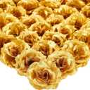 Bright Creations Gold Flowers Artificial Roses - 50-Pack, 3 in, Stemless Silk Rose Heads for Home & Wedding Decor & Faux Bouquets & Floral Accents