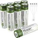 Hixon 1.5V USB Rechargeable Lithium Batteries AA Size,3000mWh Double AA Rechargeable Battery,Charges 1.5 Hours, Over 1000 Cycles, 4-in-1 USB-A to USB-C Charging Cable, LED Charge Indicator, 8-Pack