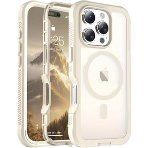 Magnetic for iPhone 16 Pro Case, [Compatible with MagSafe][Military Grade Drop Protection][Heavy Duty Protection][Non-Slip][Shockproof] 2-Layer Durable Bumper Phone Case 6.3''-Antique White