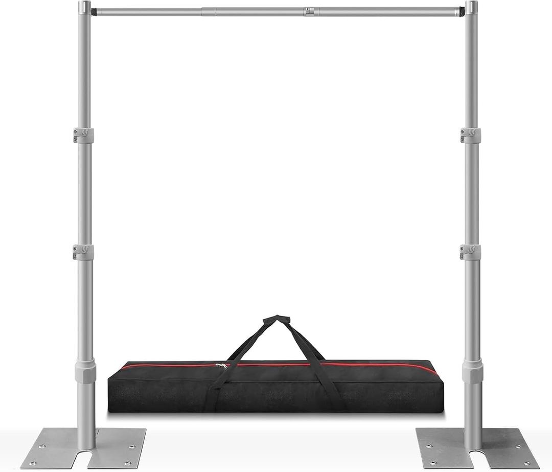 Jiang&Rong 10ft x 10ft Adjustable Backdrop Stand Kit - Heavy Duty Pipe and Drape Stand for Wedding, Birthday Party, Banquet Decorations (Silver)