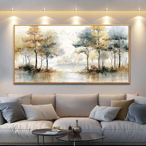 JUDASJART Large Wall Decor For Living Room Canvas Wall Art For Office Modern Wall Decorations For Bedroom Autumn Trees Waterscape Landscape Painting Farmhouse Pictures Artwork Room Home Decor 24x48 In