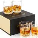 KANARS Old Fashioned Whiskey Glasses - Multi Designs Bourbon Glass 10 oz with Luxury Box - Ultra Clear Crystal Rocks Barware for Scotch, Irish Whisky, Rum and Cocktail - Set of 4