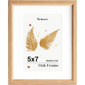 Fun Memories 5x7 Oak Picture Frame for Wall, 5x7 Frame with Matted to 4x6, Solid Wood Picture Frames for Wall Art Photo and Prints (Beige, 1 Pack)