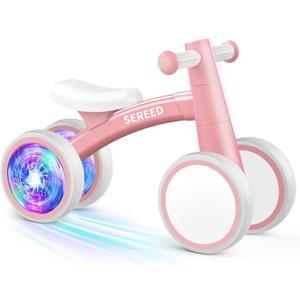 SEREED Colorful Lighting Baby Balance Bike, Toys for 1 Year Old Boys Girls, 12-24 Month Toddler Balance Bike with 4 Silence Wheels, First Birthday Gift (Pink)