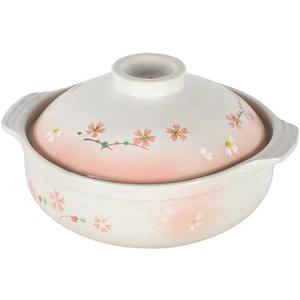 JapanBargain, Clay Pot for Cooking Japanese Donabe Hot Pot Casserole Korean Earthenware Pot with Lid, Sakura Pattern, 7-inch, Serving 1-2 People (No.06)