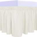 PureFit Wrap Around Ruffled Bed Skirt with Adjustable Elastic Belt - 14 Inch Drop Easy to Put On, Wrinkle Free Bedskirt Dust Ruffles, Bed Frame Cover for Queen, King and C-King Size Beds, Ivory