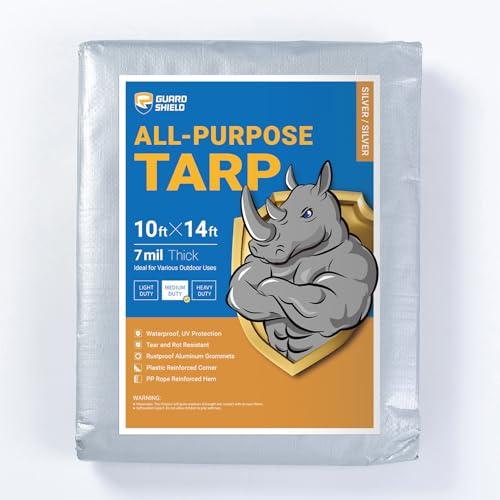 GUARD SHIELD Silver Tarp Waterproof 10x14 Feet Medium Duty All Purpose Poly Tarps Cover 7mil