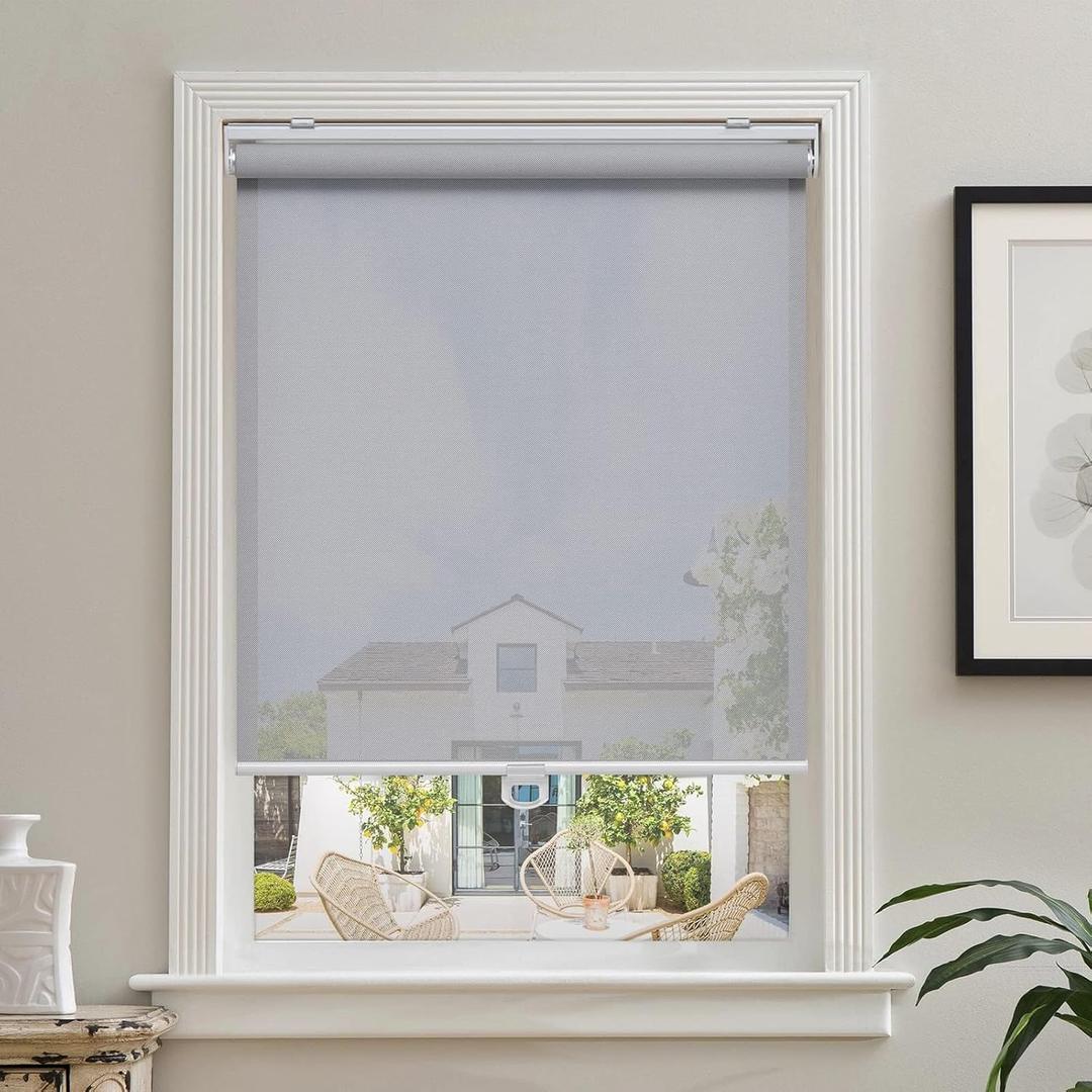AOSKY Cordless Roller Shades for Windows Light Filtering Shades with 5% Openness Solar Screen Semi Sheer Roller Blinds UV Protection for Office and Home. Easy to Install 31" W x 72" H (Grey)