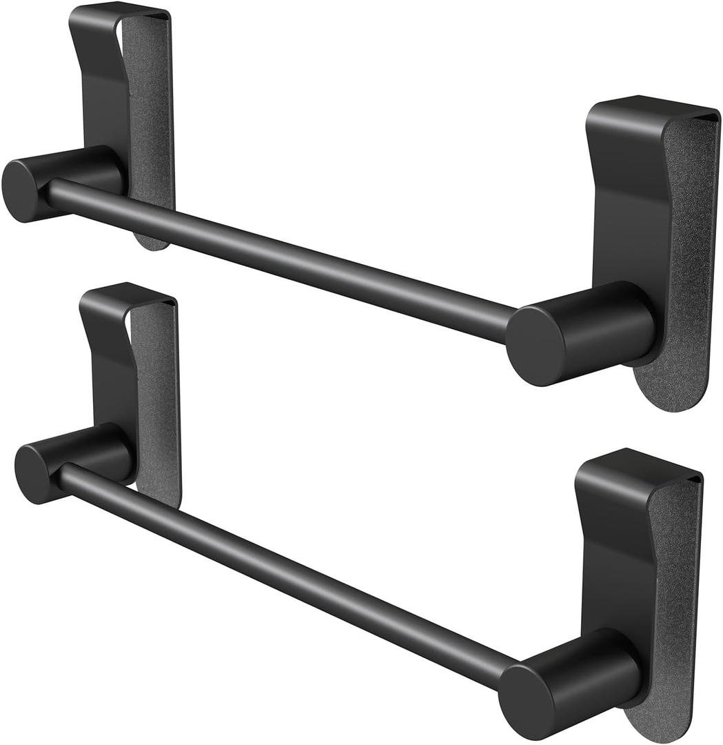 YUMORE 12" Over the Cabinet Towel Bar, 2 Pack Matte Black Stainless Steel Kitchen Door Towel Holder, Anti-Slip & No Drill