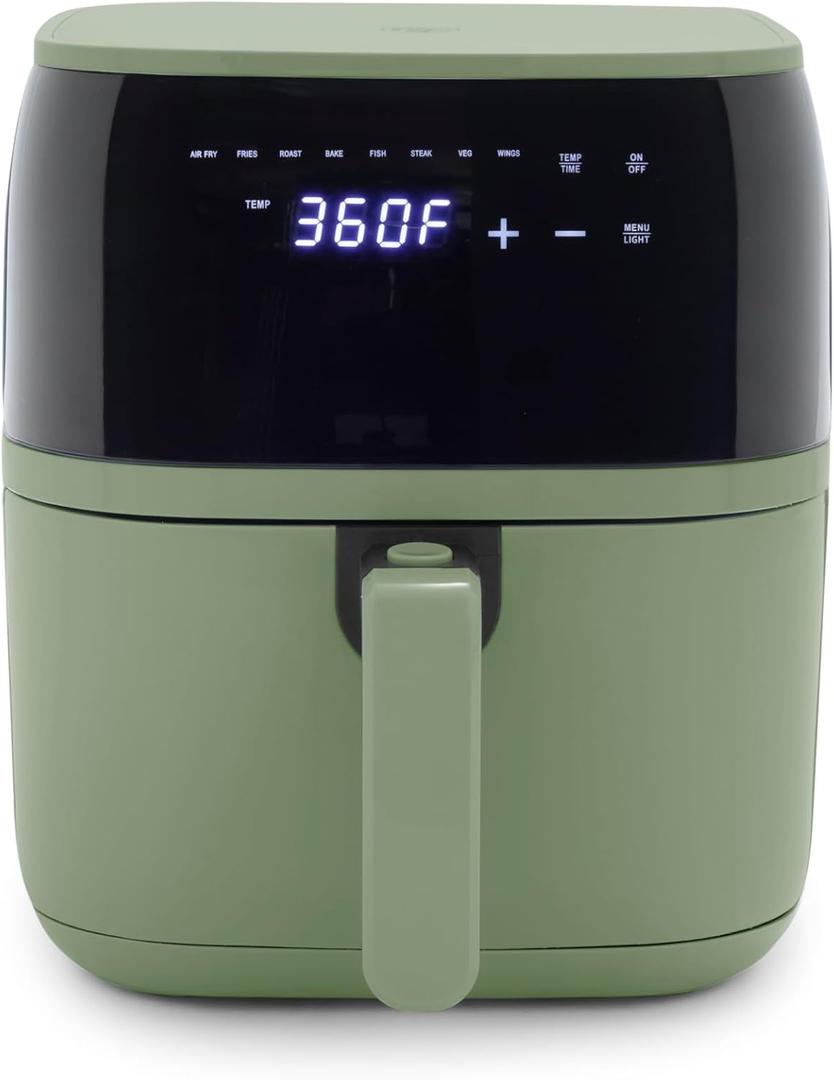 GreenLife Compact Electric Air Fryer Oven, 5.3 QT, PFAS-Free Ceramic Nonstick Drawer, 8 One Touch Digital Display, Easy View Window, Auto Shut-Off Timer, Dishwasher Safe Parts, 1500 Watts, Sage