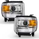 for 2014-2019 GMC Sierra Headlight Assembly 2014-2018 GMC Sierra 1500 Base/Denali/SLE/SLT, 2015-2019 GMC Sierra 2500/3500 Base/Denali/SLE/SLT Chrome Housing Amber Reflector Replacement Pair