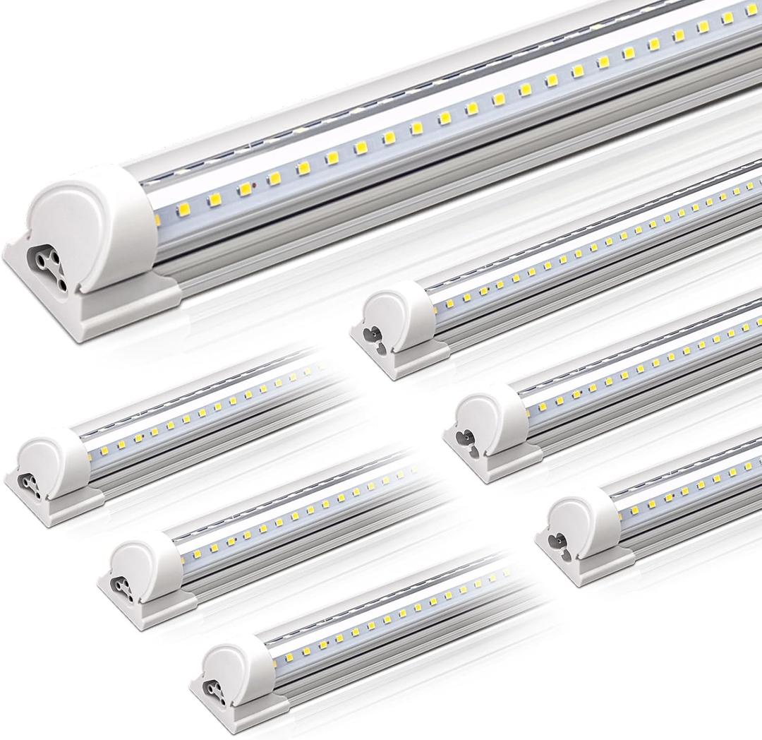Barrina LED Shop Lights, 5FT, 50W, 6500LM, 5000K, Clear Cover T8 V-Shape Light Fixture, Linkable Shop Lights for Garage, Workshop, Warehouse, Basement, ETL Listed, 6 Packs