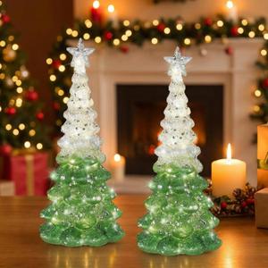 2 Pcs Mercury Glass Christmas Tree for Tabletop Light up Christmas Decor 11.6" Illuminated Glass Xmas Tree Battery Operated Xmas Table Centerpiece for Home Fireplace Festive Decor Gift(Silver)