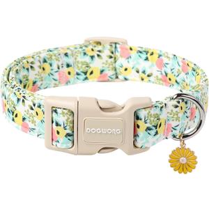 DOGWONG Flower Cotton Dog Collar, Spring Summer Cute Yellow Dog Collar Durable Soft Fabric Pet Dog Collars Female Girl Necklace for Small Medium Large Dogs (Small (Pack of 1), rosa)