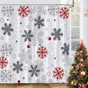 GOOESING Christmas Snowflakes Shower Curtain Winter Red Grey White Snowflake Waterproof Shower Curtains for Bathroom Merry Xmas New Year Holiday Bathroom Shower Curtain Set with Hooks 72x72 Inch