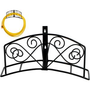 Gardenised Metal Wall-Mount Elegant Scrollwork Hose Holder Heavy-Duty Outdoor Hanger and Water Hose Organizer with Sturdy Reel Hooks & Screws for Yard Lawn Garden Patio Landscaping and Home Use