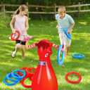 Inflatable Bull Toss Ring Game Set Include 1 Inflatable Bull 6 Rings for Summer Outdoor Beach Pool Cowboy Fiesta Rodeo Party